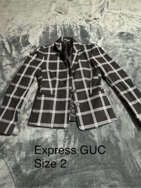 Womens Size 2 Express Black and White Plaid Blazer